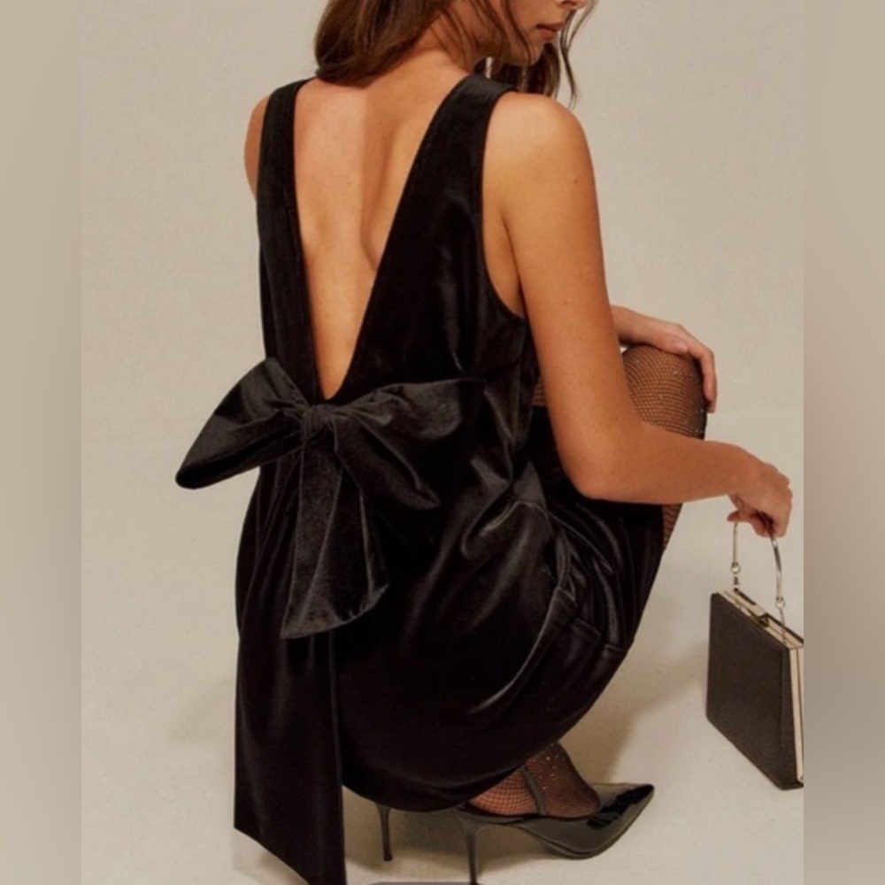 Commense Black Backless Dress with Bow